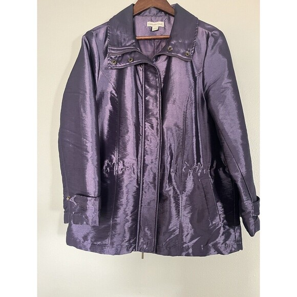 Coldwater Creek M 10‎ 12 Shiny Purple Drawstring Coat Jacket - Picture 1 of 6